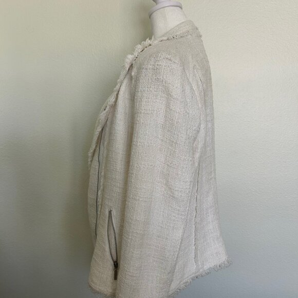 Carolina Belle Montreal Jacket SZL Tweed White Fringe Moto Jacket Blazer NWT - Picture 3 of 12